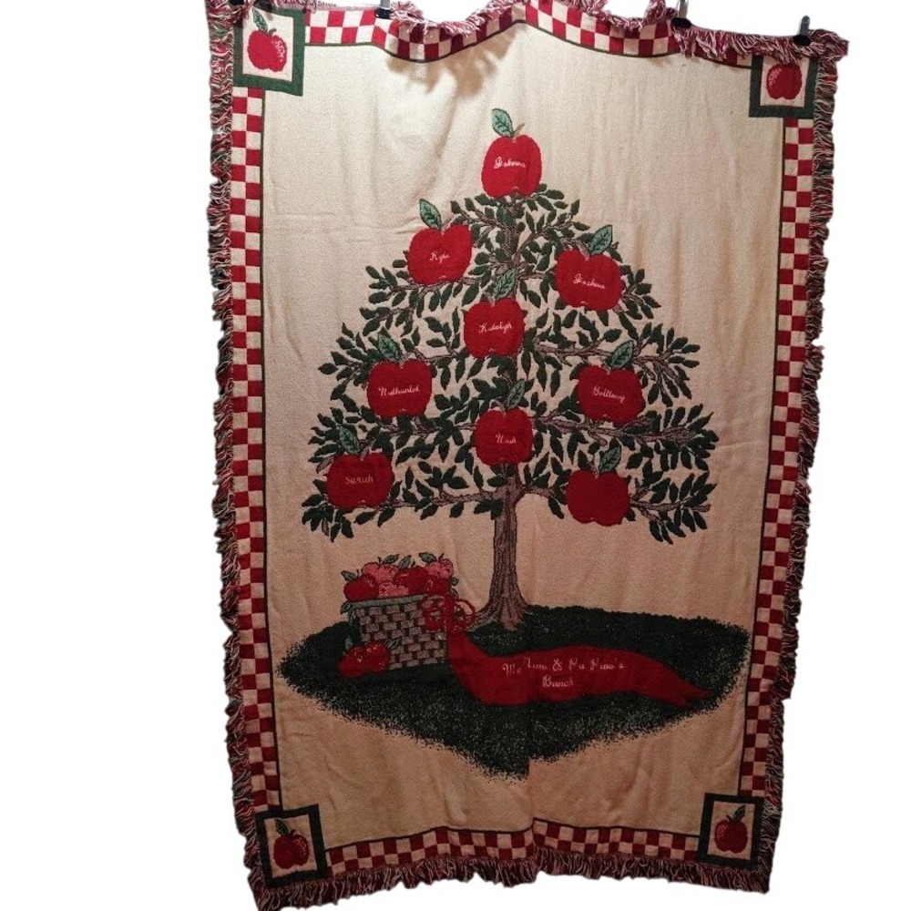 Vintage Me Maw & Pa Paws Bunch Apple Tree Woven Tapestry Throw Blanket 66x46